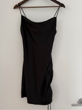 Topshop Black Slip Dress with Spaghetti Straps ruching mini cowl neck size 2